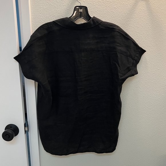 James Perse Linen Blend Short Sleeve Buttoned Shirt, Black, Size 0 - Picture 2 of 4